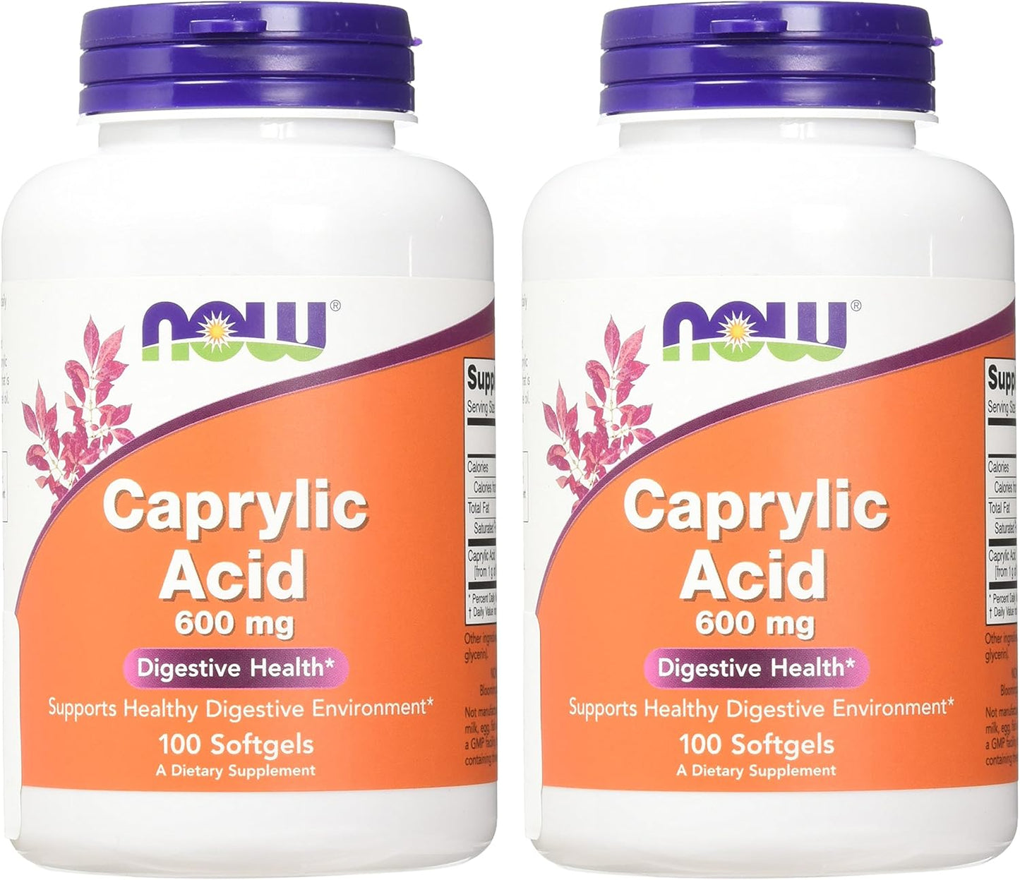 Now Foods Caprylic Acid 100 Softgels - Pack of 2 for Gut Health and Digestive Support
