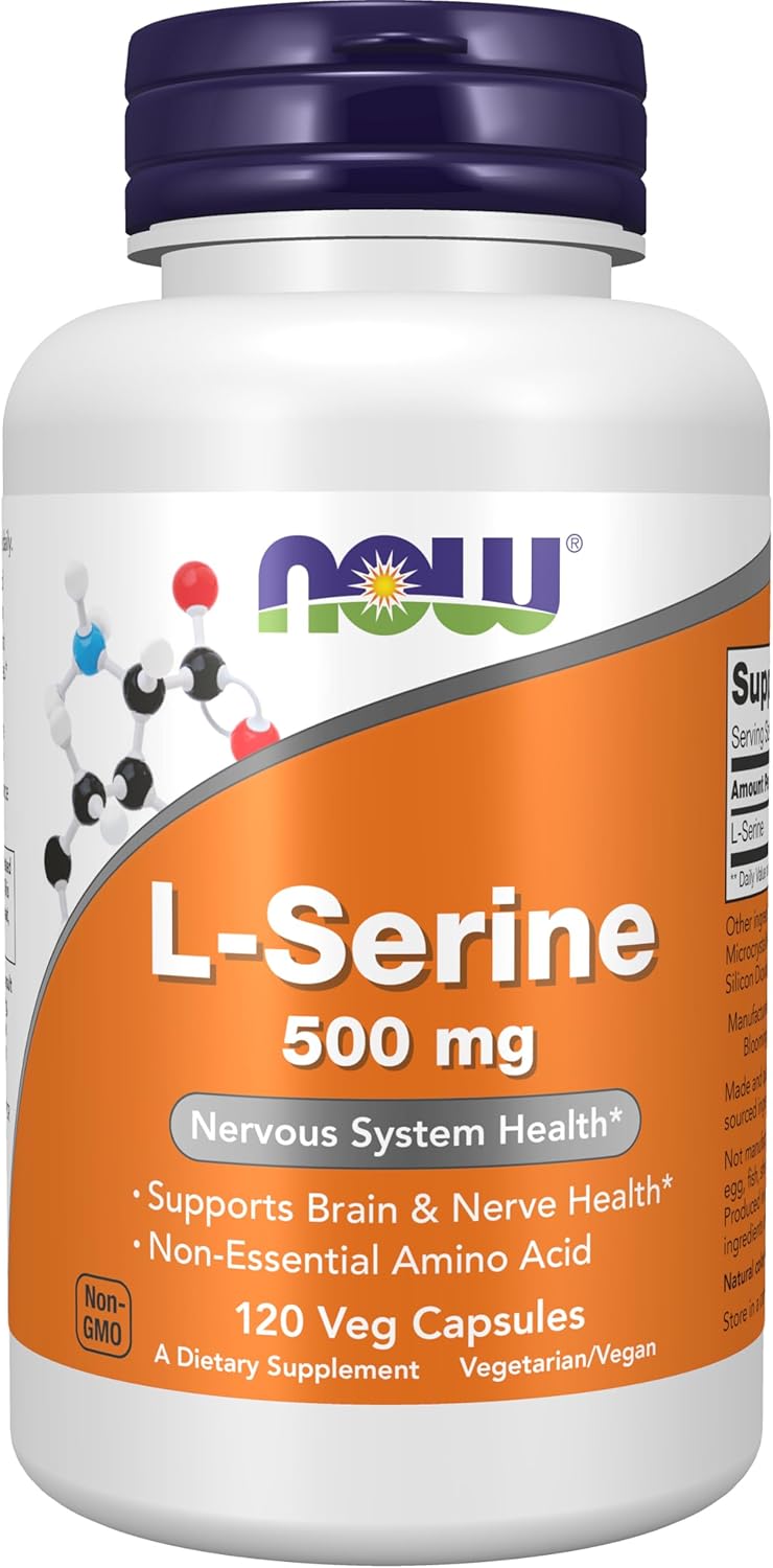 NOW Foods L-Serine 500 mg Supplements for Nervous System Health - 120 Veg Capsules