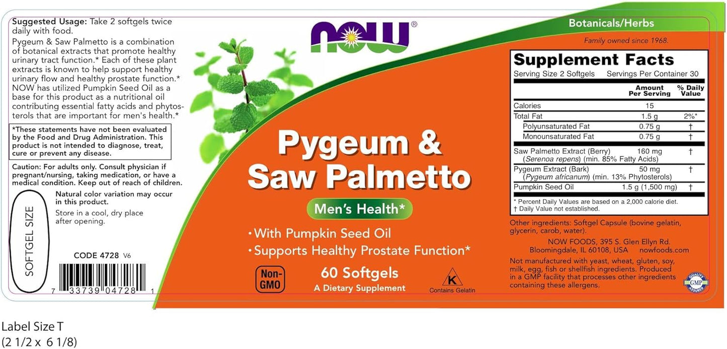Now Foods Pygeum & Saw Palmetto Extract 25 mg/80 mg Softgels - Pack of 2