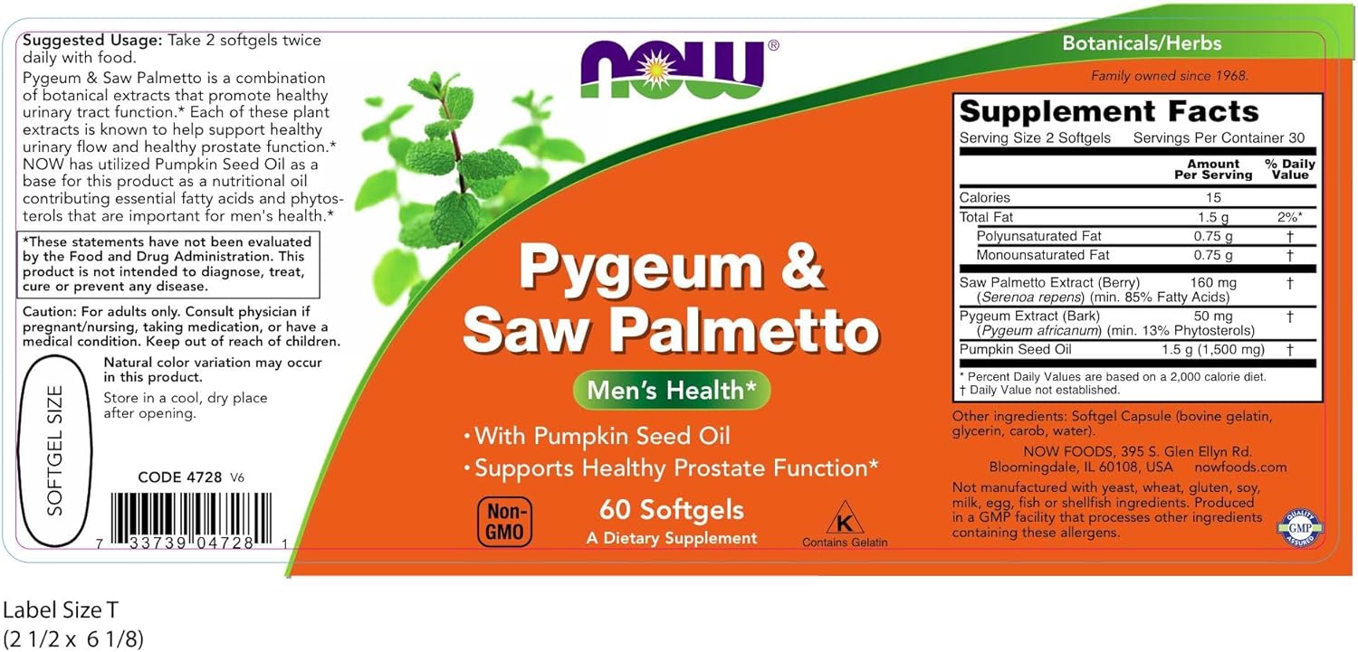 Now Foods Pygeum & Saw Palmetto Extract 25 mg/80 mg Softgels - Pack of 2