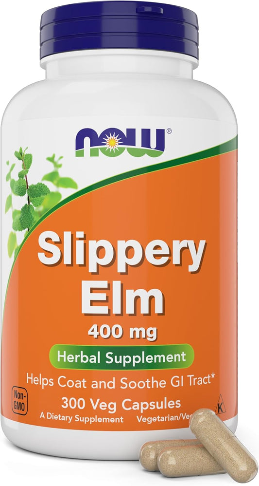 NOW Foods Slippery Elm 400mg - 300 Vegetarian Capsules for Digestive Health