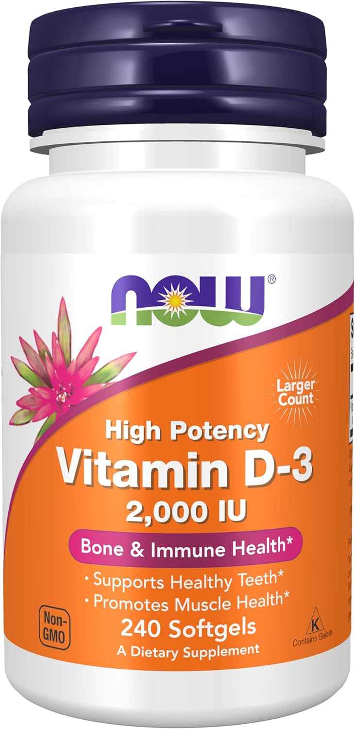 NOW Foods Supplements, Vitamin D-3 2,000 IU, High Potency, Structural Support*, 240 Softgels
