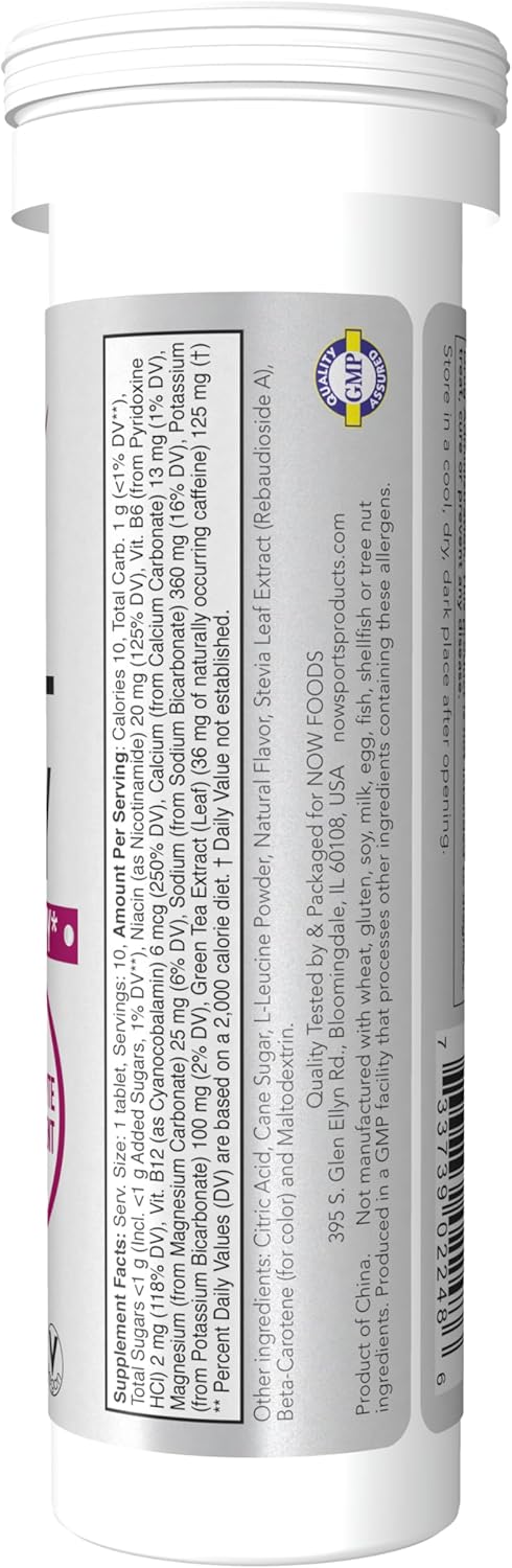 NOW Sports Nutrition Effervescent Effer-Energy Electrolyte Supplement in Tropical Punch - 10 Tablets x 2 Pack for Energy and Recovery