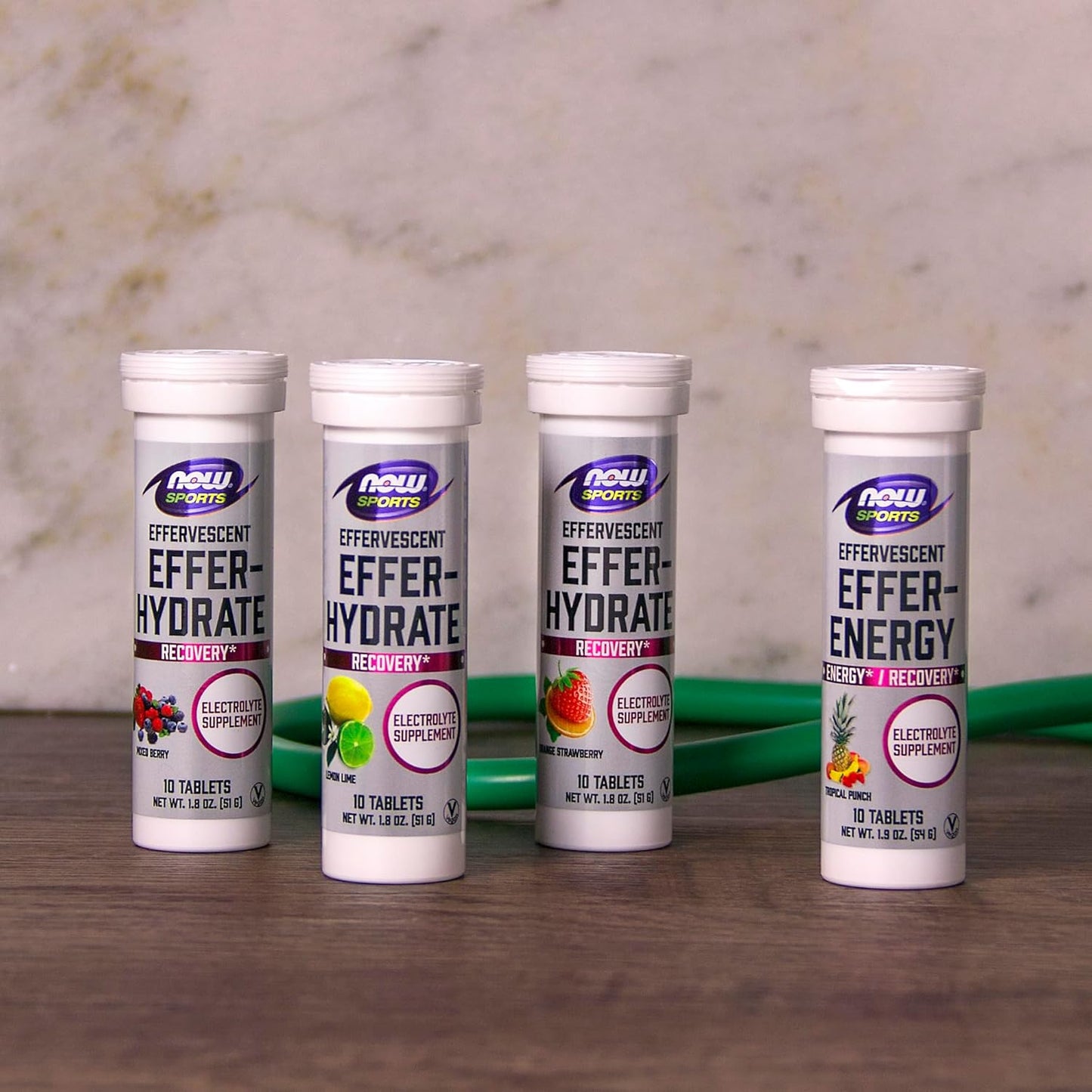 NOW Sports Nutrition Effervescent Effer-Energy Electrolyte Supplement in Tropical Punch - 10 Tablets x 2 Pack for Energy and Recovery