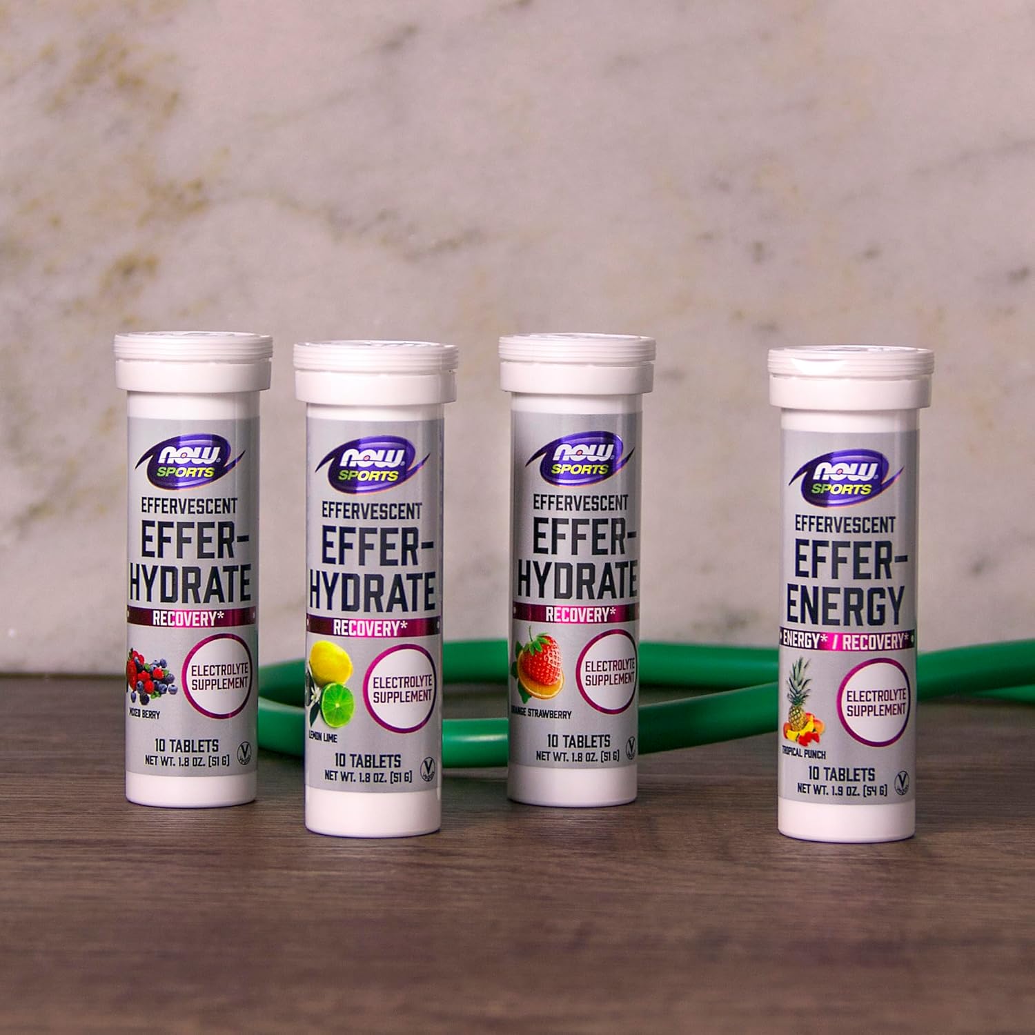 NOW Sports Nutrition Effervescent Effer-Energy Electrolyte Supplement in Tropical Punch - 10 Tablets x 2 Pack for Energy and Recovery