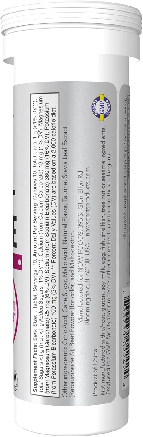 NOW Sports Nutrition Effervescent Effer-Hydrate Electrolyte Supplement Mixed Berry 10 Tablets - Pack of 2