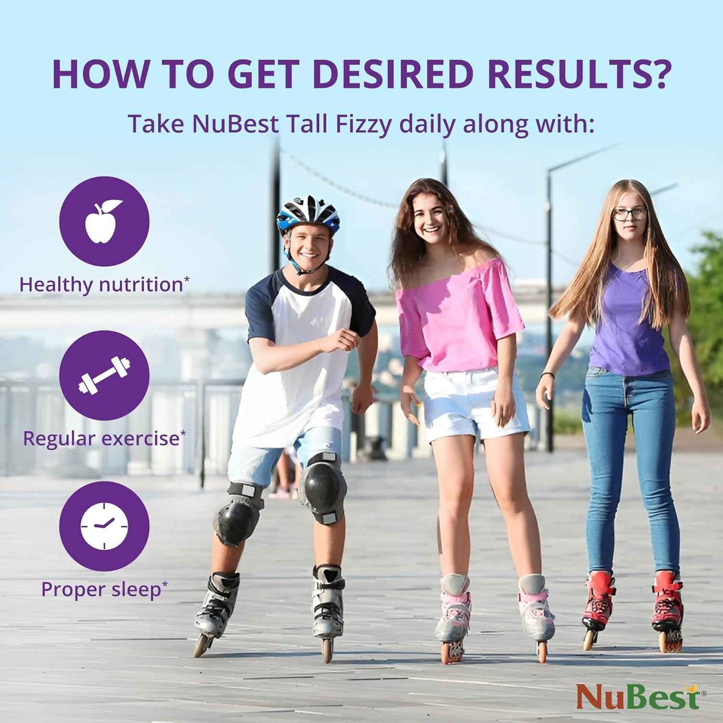 NuBest Tall Fizzy - Bone Strength, Immunity, Digestive Health for Kids & Teens | Probiotic, Calcium, Magnesium from Red Marine Algae, Vitamin D3, K2 & Zinc | 120 Orange Effervescent Tablets - Ages 4+