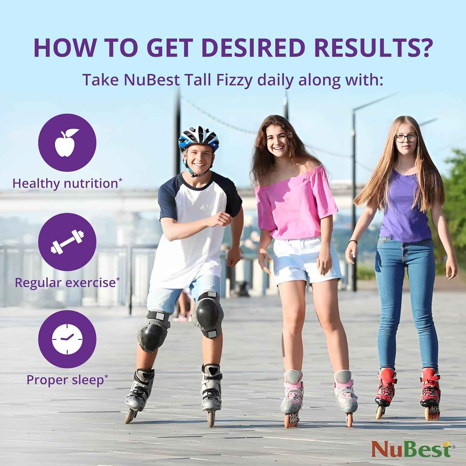 NuBest Tall Fizzy - Bone Strength, Immunity, Digestive Health for Kids & Teens | Probiotic, Calcium, Magnesium from Red Marine Algae, Vitamin D3, K2 & Zinc | 120 Orange Effervescent Tablets - Ages 4+