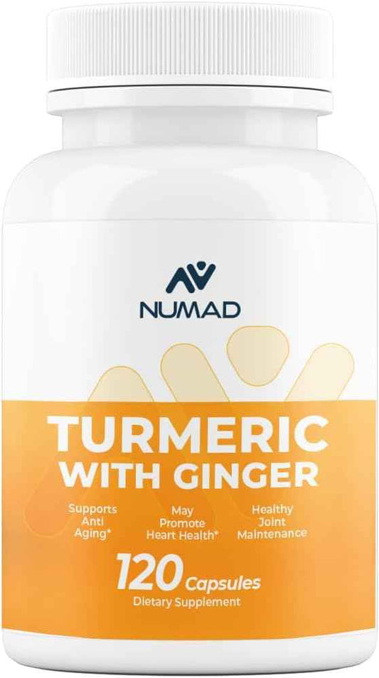 NUMAD Turmeric Capsules | Turmeric Ginger Supplements with Black Pepper | Turmeric and Ginger Supplements | 120 Capsules