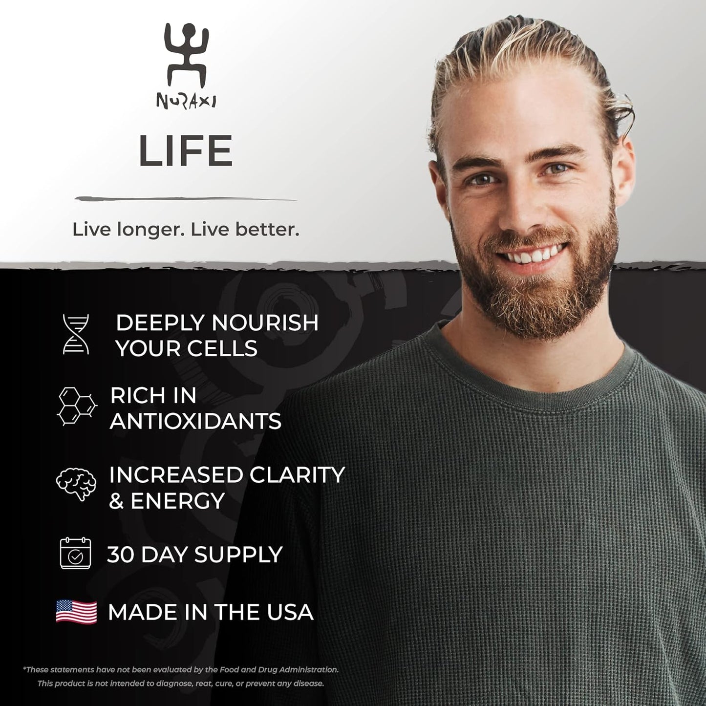 Nuraxi Life NAD+ Supplement for Nutritional Support and Longevity - 60 ct Bottle of Pure Sardinian Natural Food Supplements