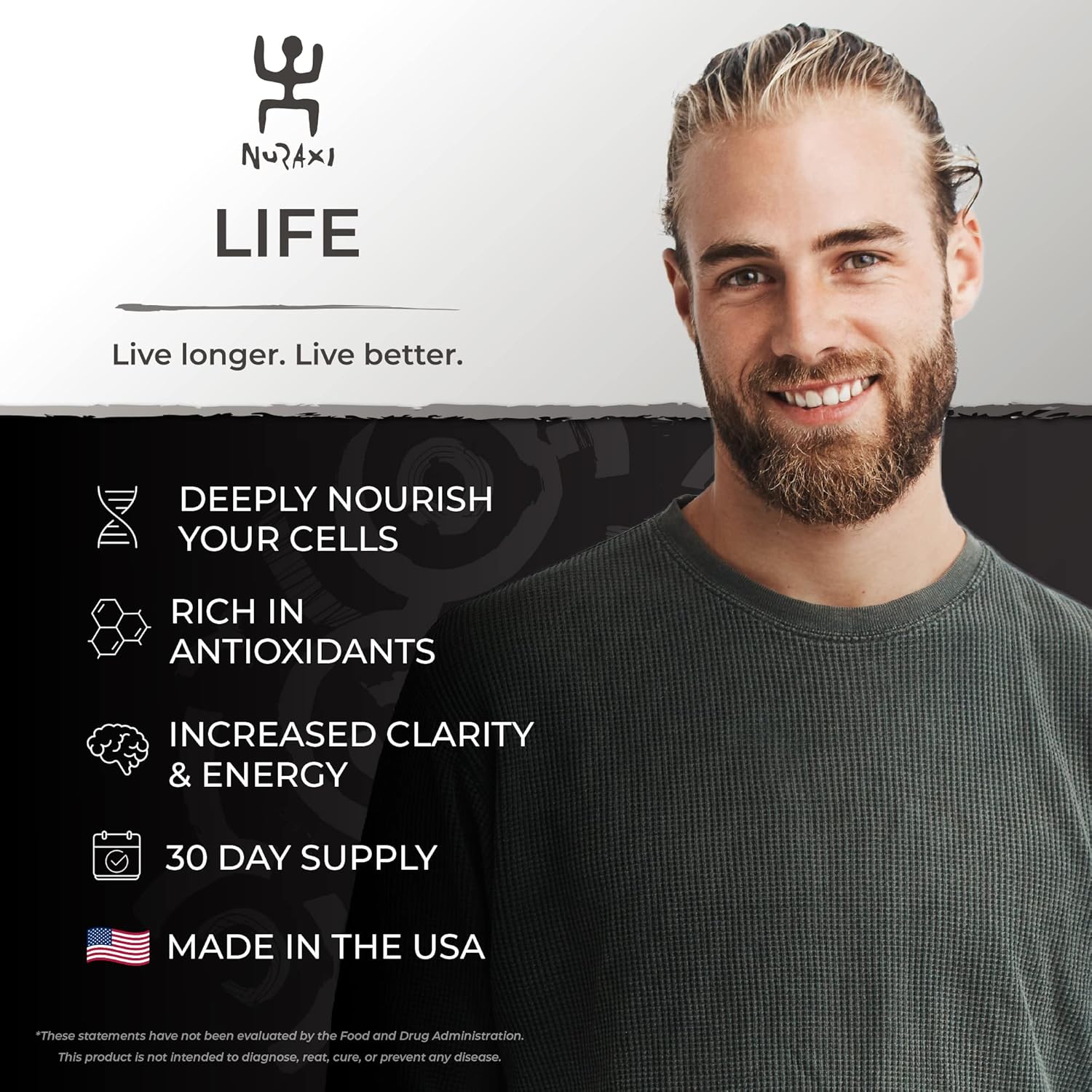 Nuraxi Life NAD+ Supplement for Nutritional Support and Longevity - 60 ct Bottle of Pure Sardinian Natural Food Supplements