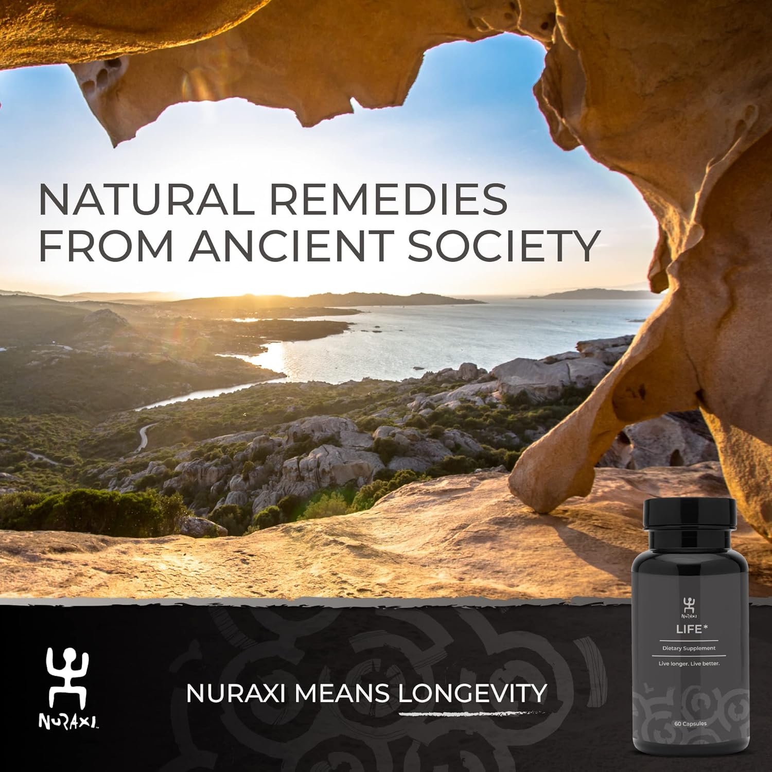 Nuraxi Life NAD+ Supplement for Nutritional Support and Longevity - 60 ct Bottle of Pure Sardinian Natural Food Supplements