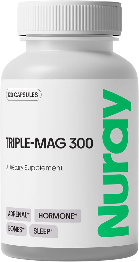Nuray Triple-Mag High Absorption Chelated Magnesium Supplement - Supports Muscle, Nerve, Bone Health, Cardio, Energy - 300mg, 120 Caps