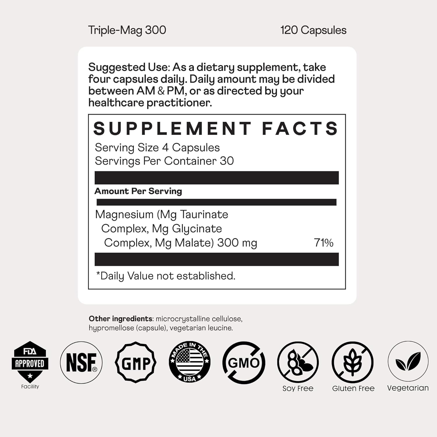 Nuray Triple-Mag High Absorption Chelated Magnesium Supplement - Supports Muscle, Nerve, Bone Health, Cardio, Energy - 300mg, 120 Caps