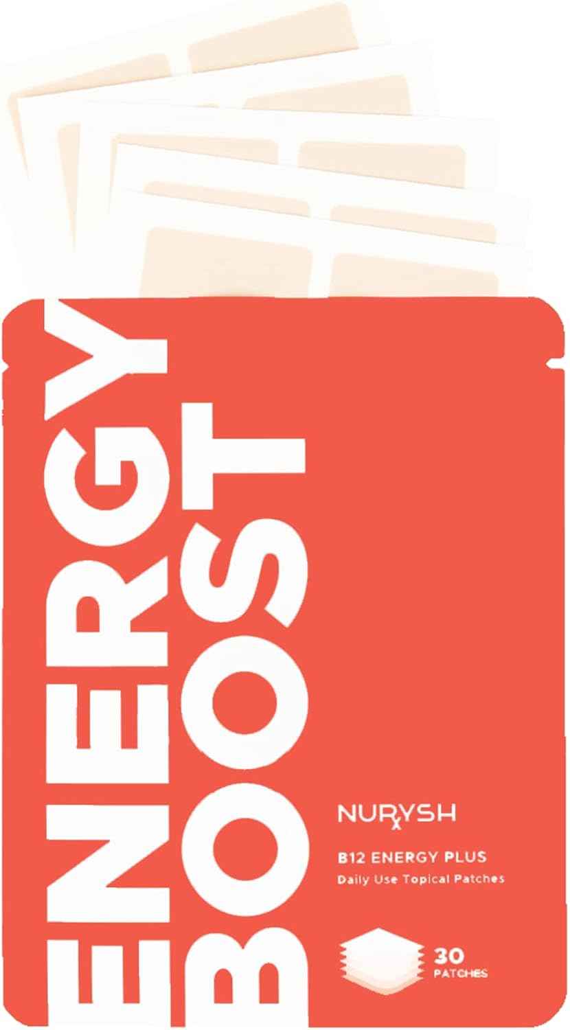 NURYSH B12 Energy Plus Patch - 30 Topical Patches - Vegan and Keto Friendly - for Men and Women