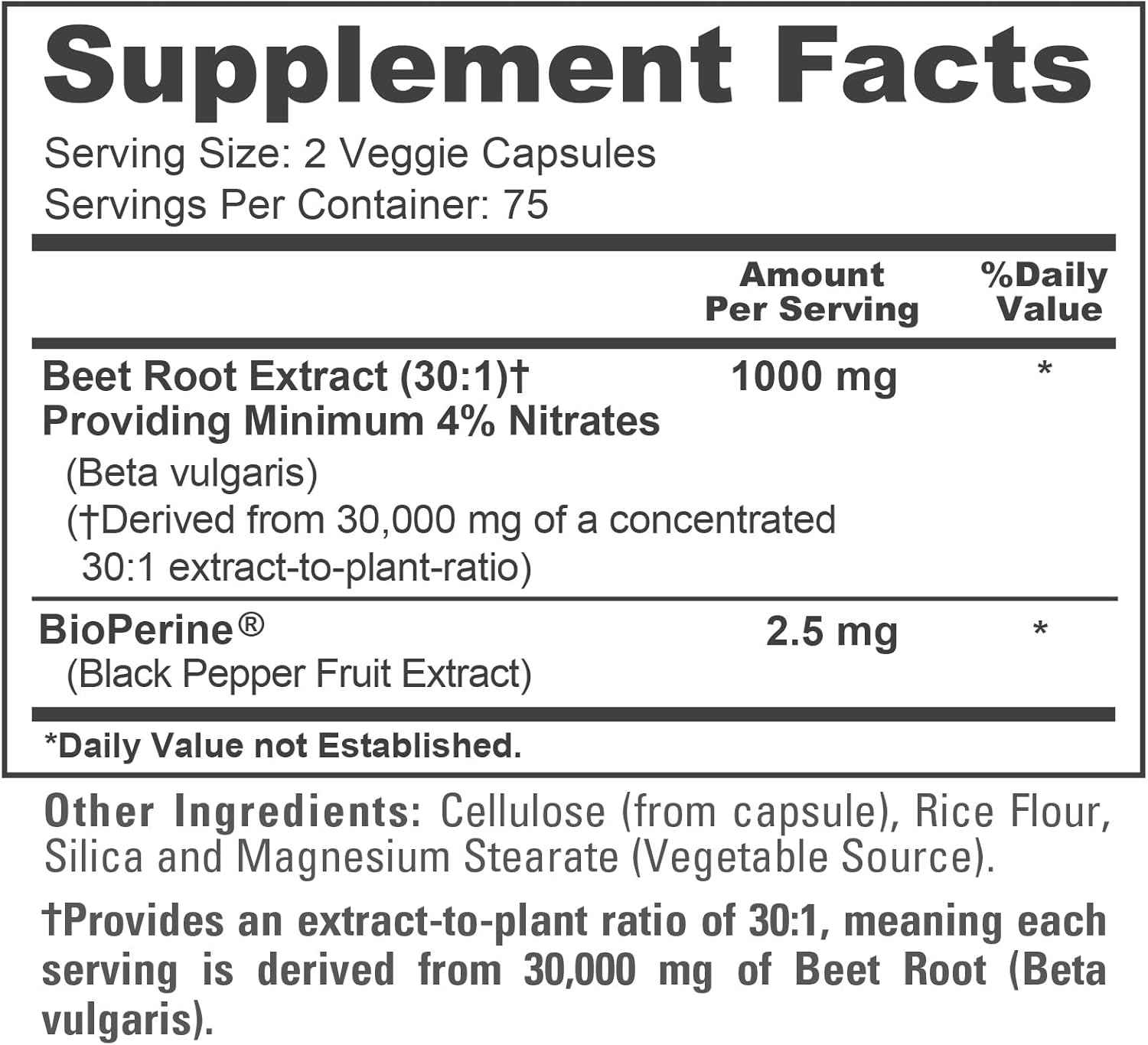 NusaPure Beet Root 30:1 Extract, 1000 mg Equivalent to 30,000 mg 150 Veggie caps (Vegan, Non-GMO & Vegan 4% Nitrates) Bioperine