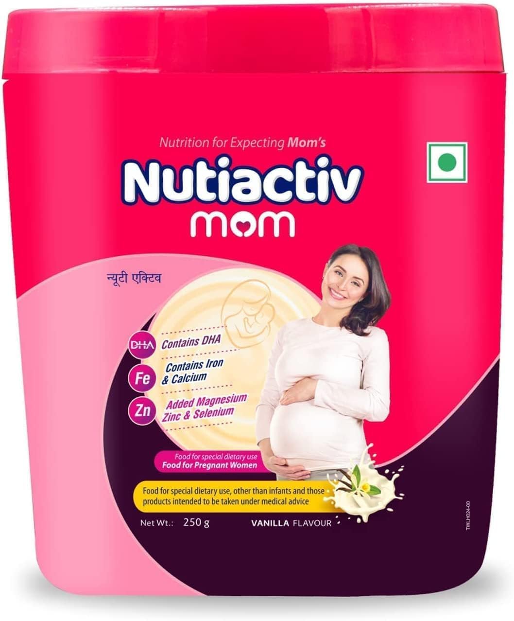 Nutiactiv Mom Protein Powder for Women - Enriched with Vitamin E, C, DHA | Boosts Metabolism & Immune System | Pregnancy Supplement 250g, Vanilla