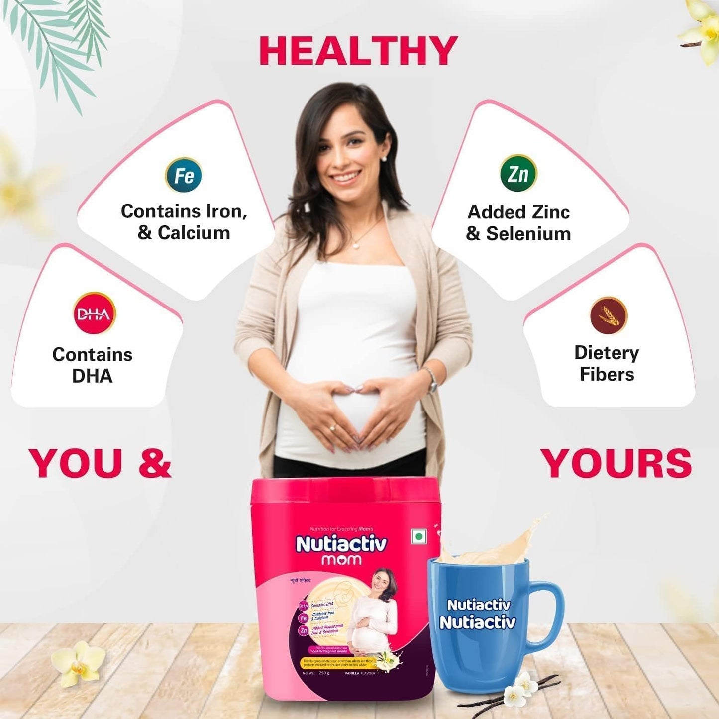 Nutiactiv Mom Protein Powder for Women - Enriched with Vitamin E, C, DHA | Boosts Metabolism & Immune System | Pregnancy Supplement 250g, Vanilla