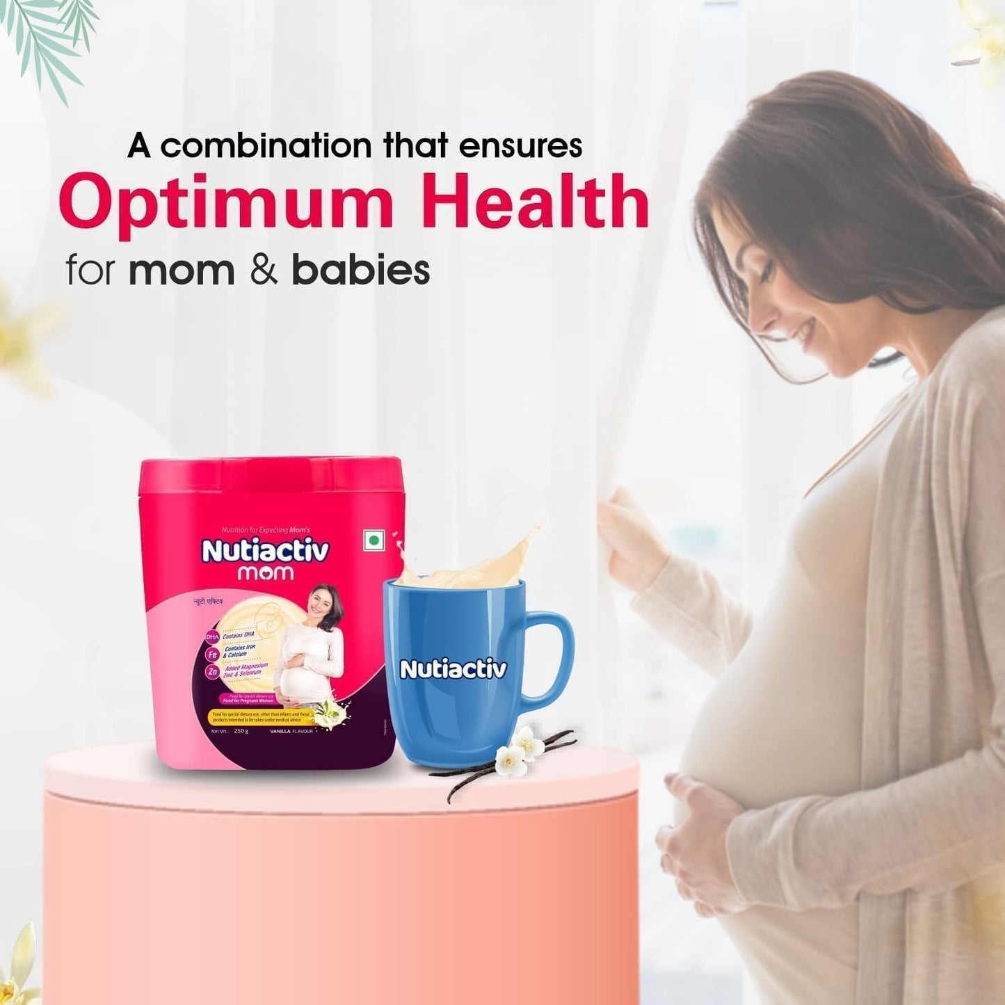 Nutiactiv Mom Protein Powder for Women - Enriched with Vitamin E, C, DHA | Boosts Metabolism & Immune System | Pregnancy Supplement 250g, Vanilla