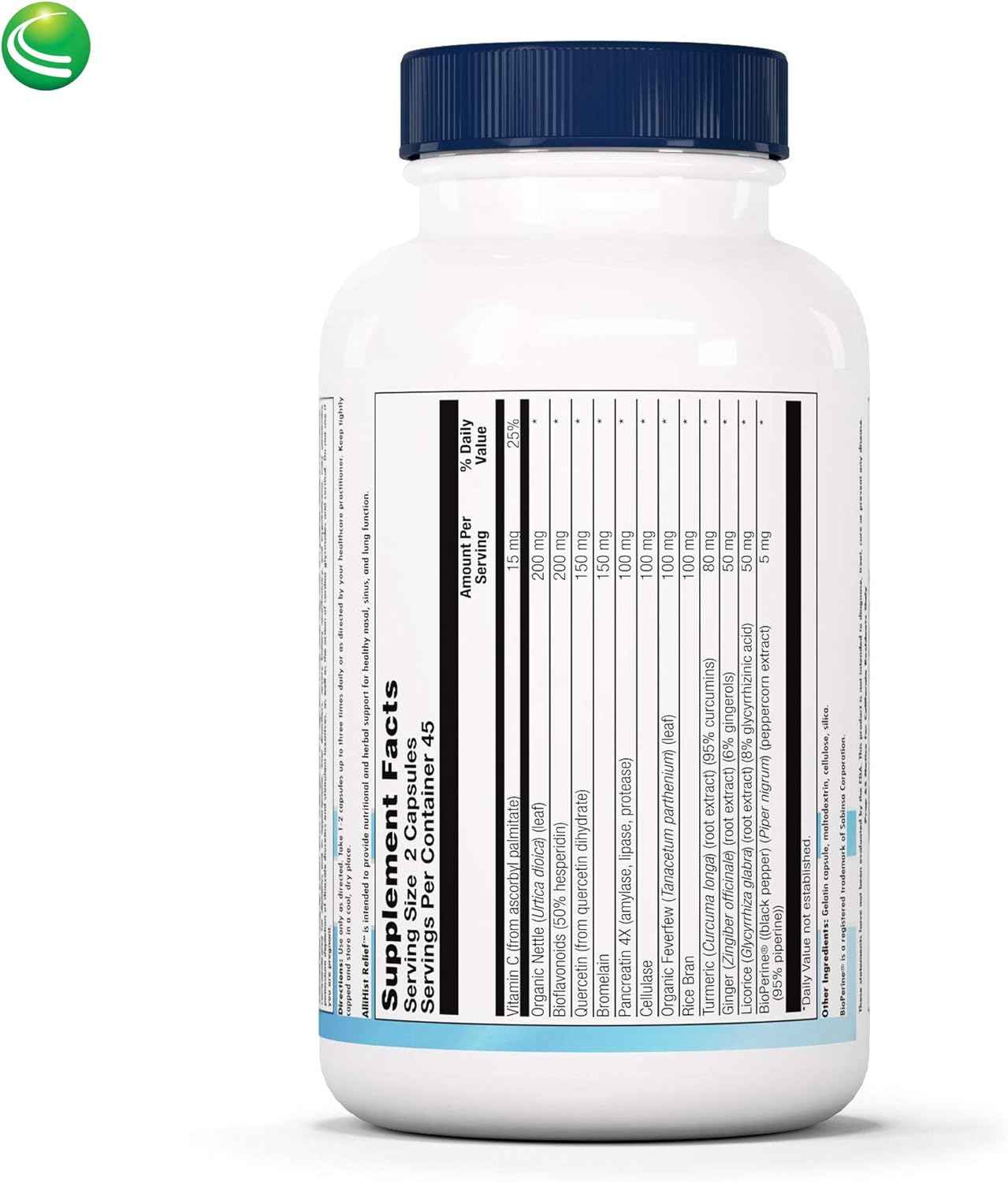 Nutra BioGenesis AlliHist Relief - Organic Nettle, Quercetin and Feverfew for Nasal, Sinus & Lung support - 90 Capsules