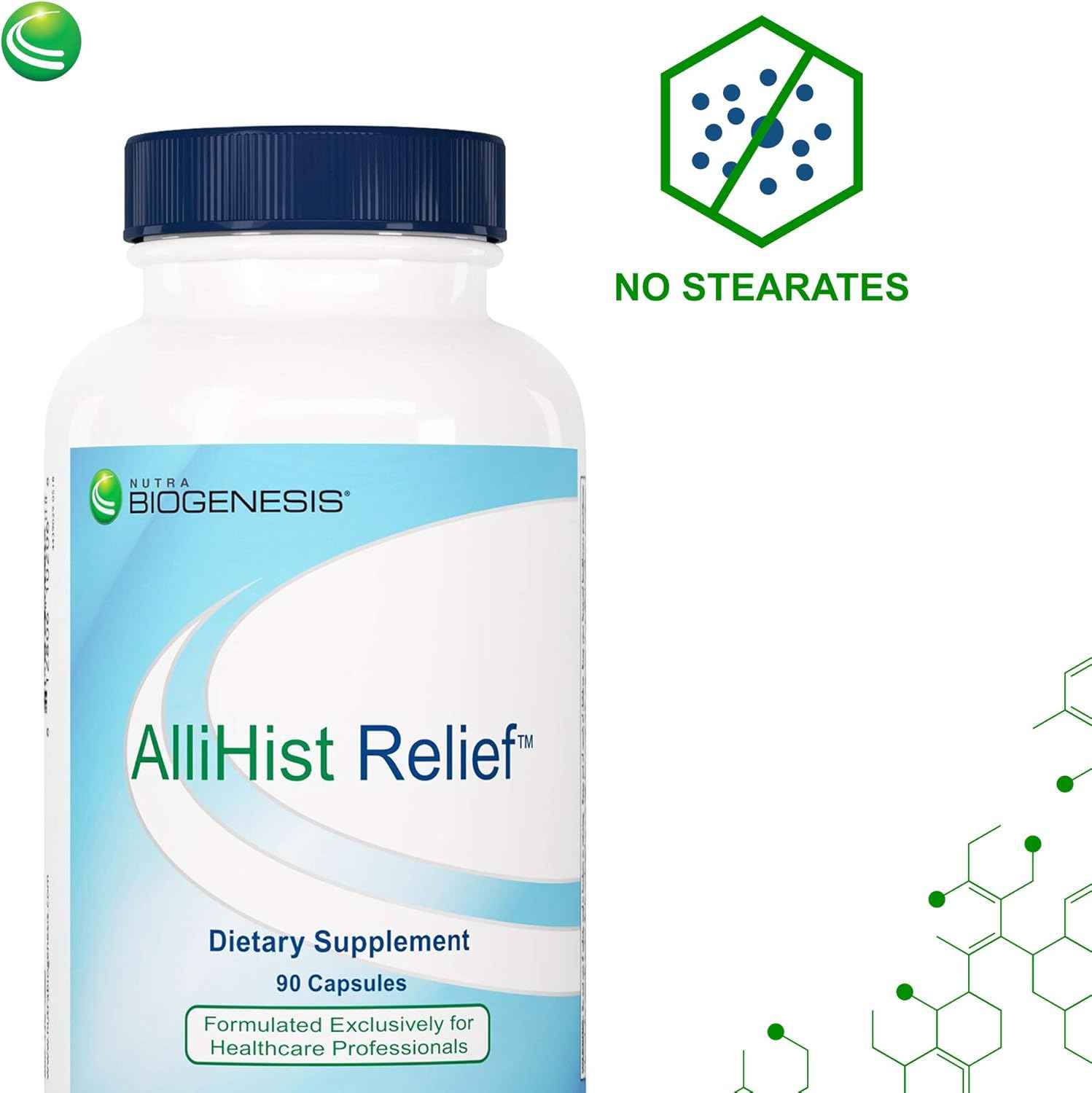 Nutra BioGenesis AlliHist Relief - Organic Nettle, Quercetin and Feverfew for Nasal, Sinus & Lung support - 90 Capsules