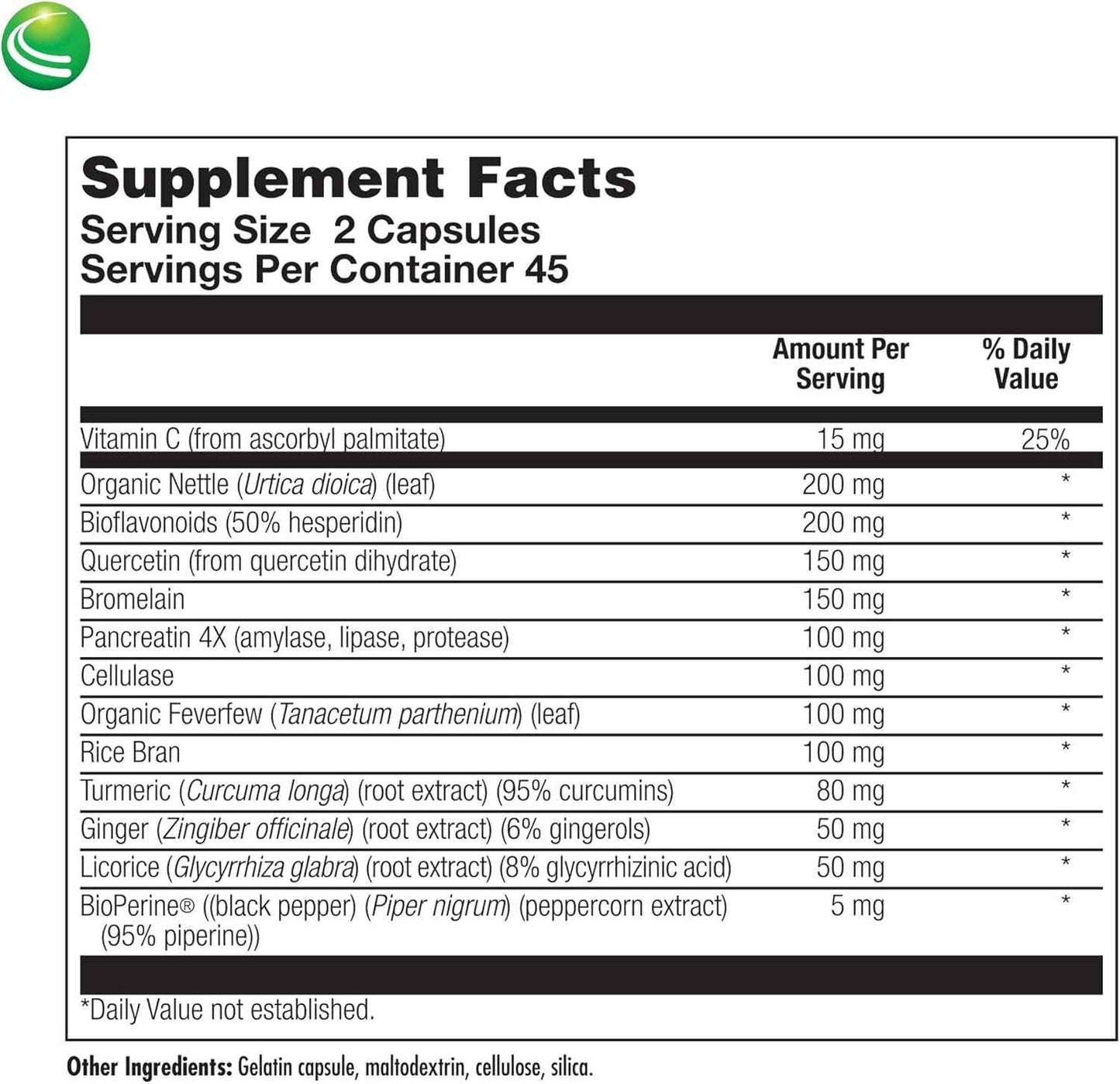 Nutra BioGenesis AlliHist Relief - Organic Nettle, Quercetin and Feverfew for Nasal, Sinus & Lung support - 90 Capsules