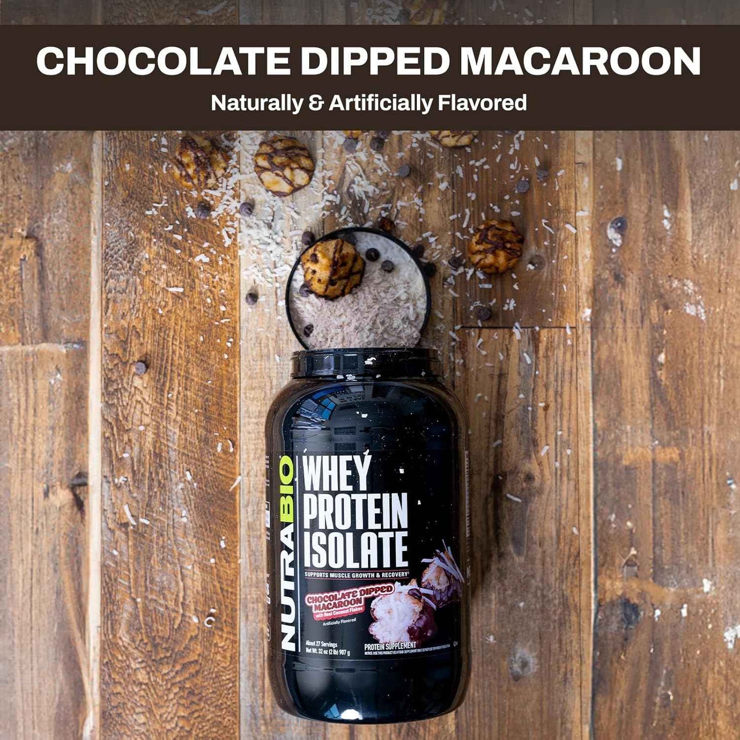 NutraBio Creatine Monohydrate, Unflavored, 150g and Whey Protein Isolate, Chocolate Dipped Macaroon, Supplement Bundle - Muscle Energy, Lean Muscle Growth, Recovery, and Strength