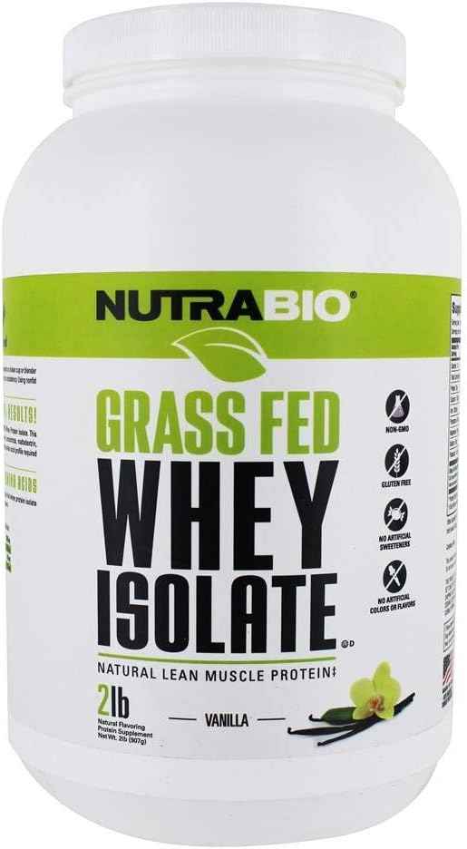 NutraBio Grass Fed Whey Isolate Protein Powder - 25G of Protein Per Scoop - Sugar Free Natural Lean Muscle Protein Supplement - Vanilla - 2 Pounds, 29 Servings