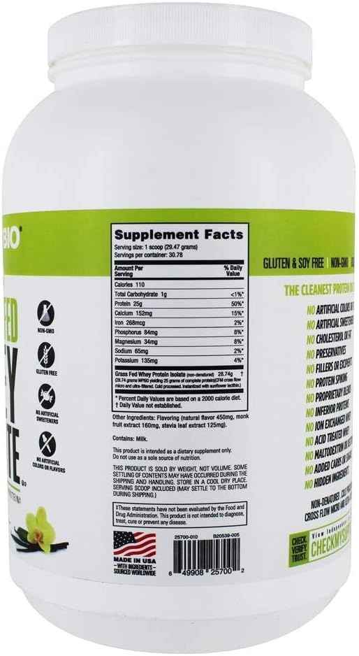 NutraBio Grass Fed Whey Isolate Protein Powder - 25G of Protein Per Scoop - Sugar Free Natural Lean Muscle Protein Supplement - Vanilla - 2 Pounds, 29 Servings
