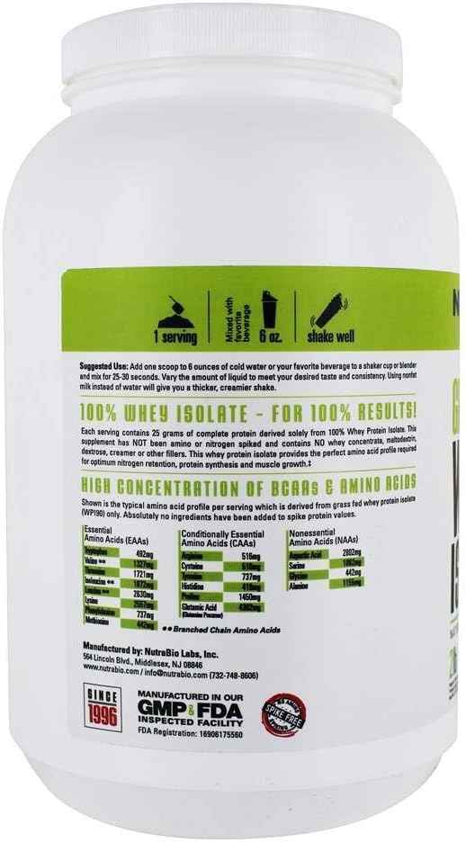 NutraBio Grass Fed Whey Isolate Protein Powder - 25G of Protein Per Scoop - Sugar Free Natural Lean Muscle Protein Supplement - Vanilla - 2 Pounds, 29 Servings