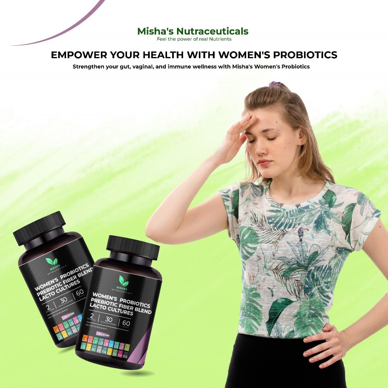 Nutraceuticals Women's Probiotic Supplement - 50 Billion CFU, 16 Strains, Prebiotic - Supports Vaginal, Gut Health, Immune System - 60 Capsules