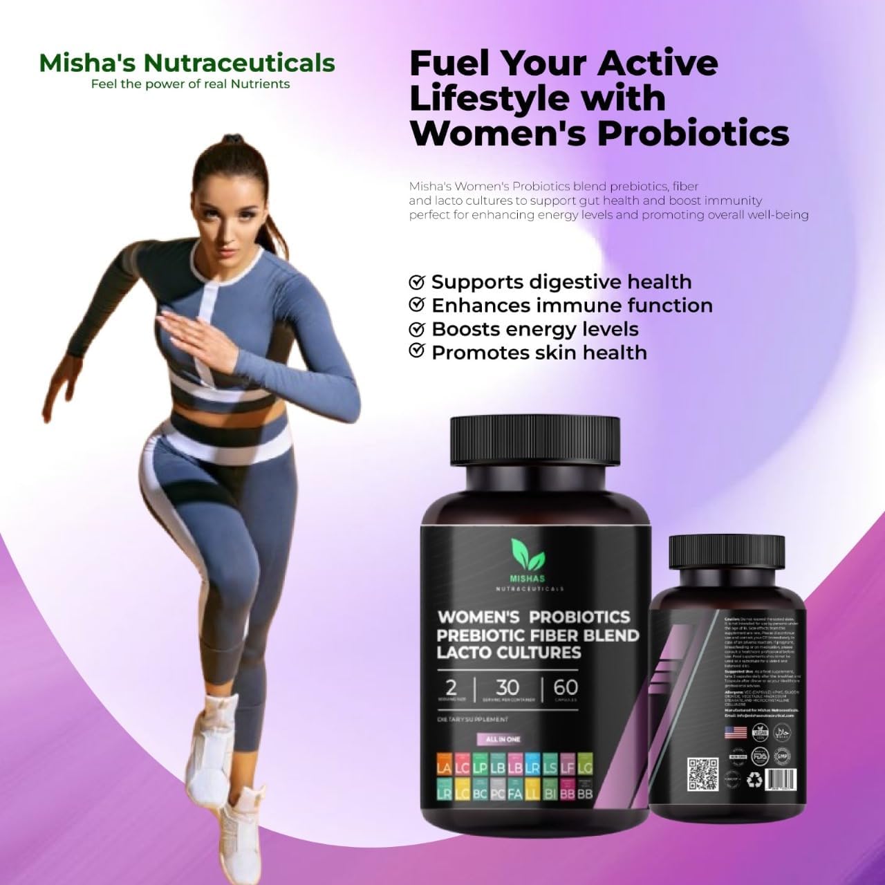 Nutraceuticals Women's Probiotic Supplement - 50 Billion CFU, 16 Strains, Prebiotic - Supports Vaginal, Gut Health, Immune System - 60 Capsules