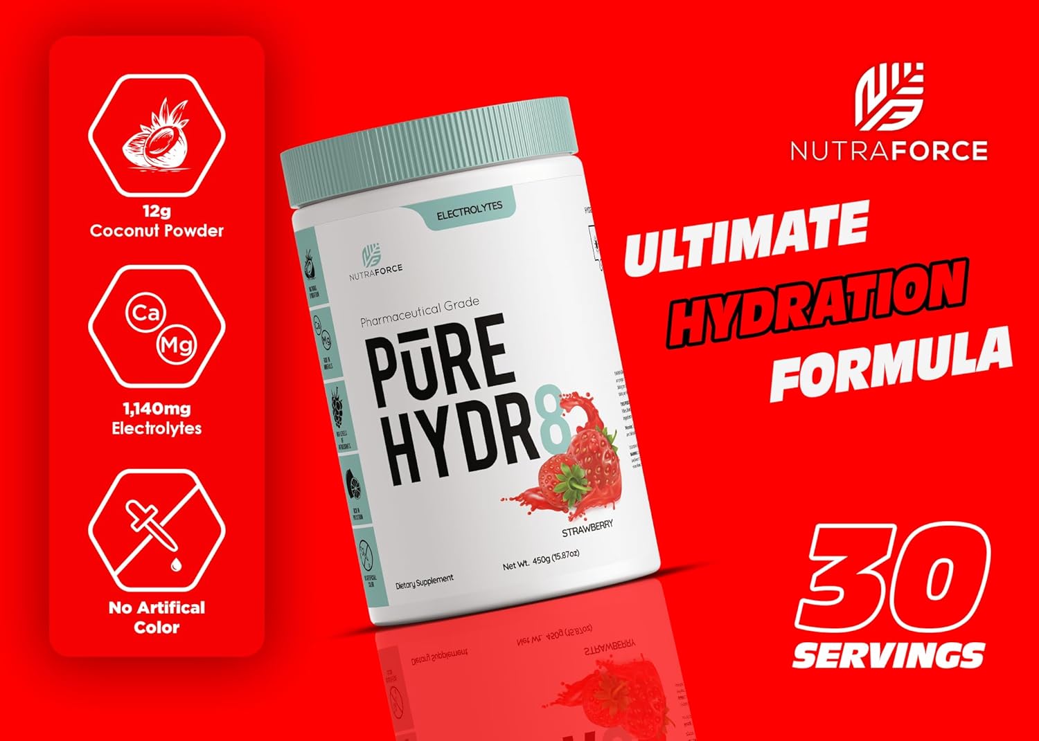 NutraForce Pure Hydr8 Electrolyte Supplement, 15.9 oz, Lemonade - Replenish Electrolytes for Hydration