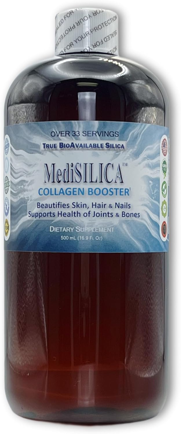 Nutraneering MediSILICA Water-Soluble Silica Collagen Booster Supplement - 500 mL in Amber BPA-Free Bottle