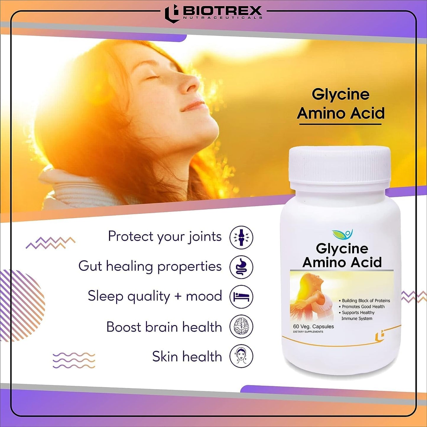 Nutranix TNA Glycine Amino Acid Capsules - 60 Count Vegan Supplement