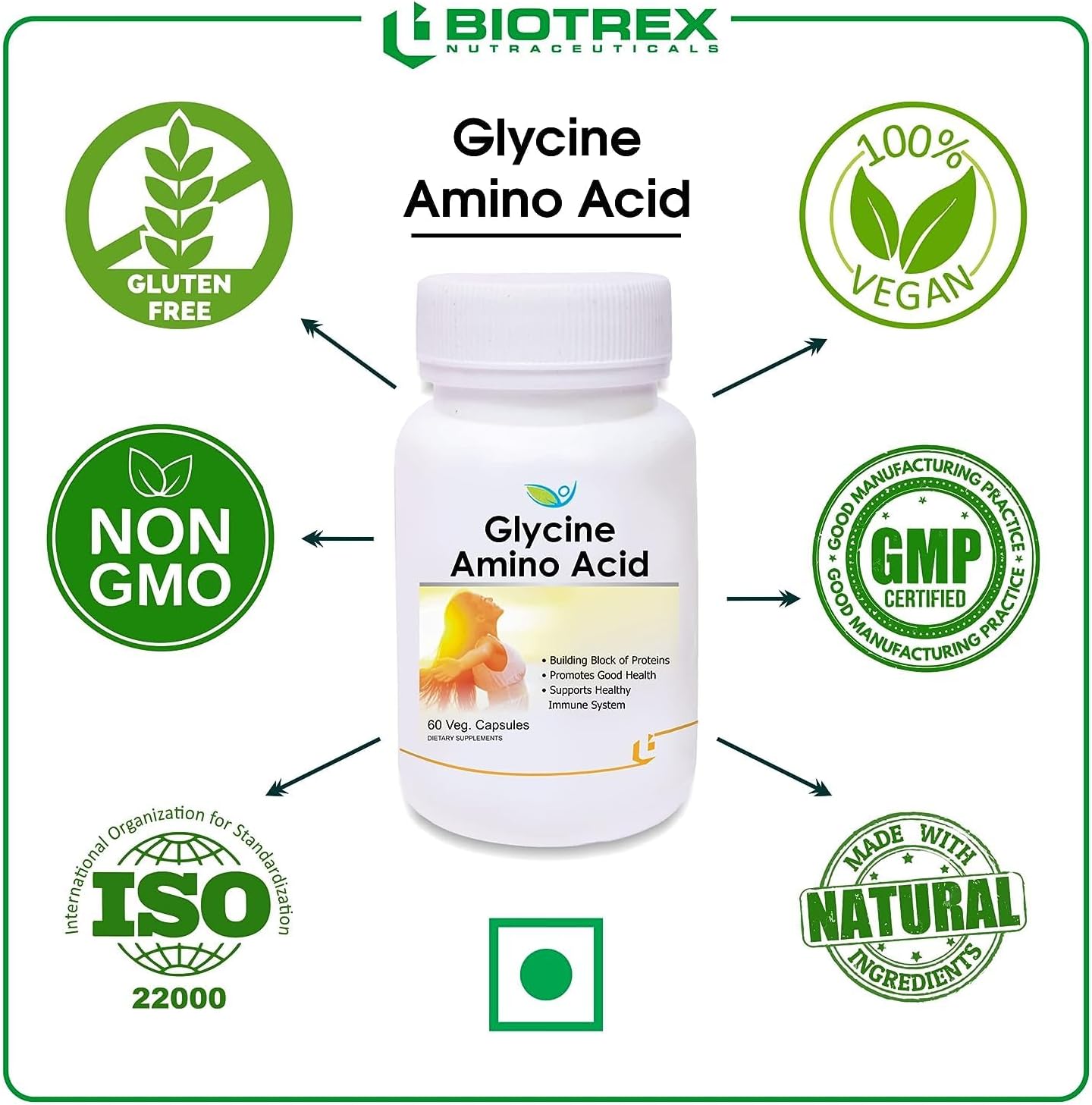 Nutranix TNA Glycine Amino Acid Capsules - 60 Count Vegan Supplement