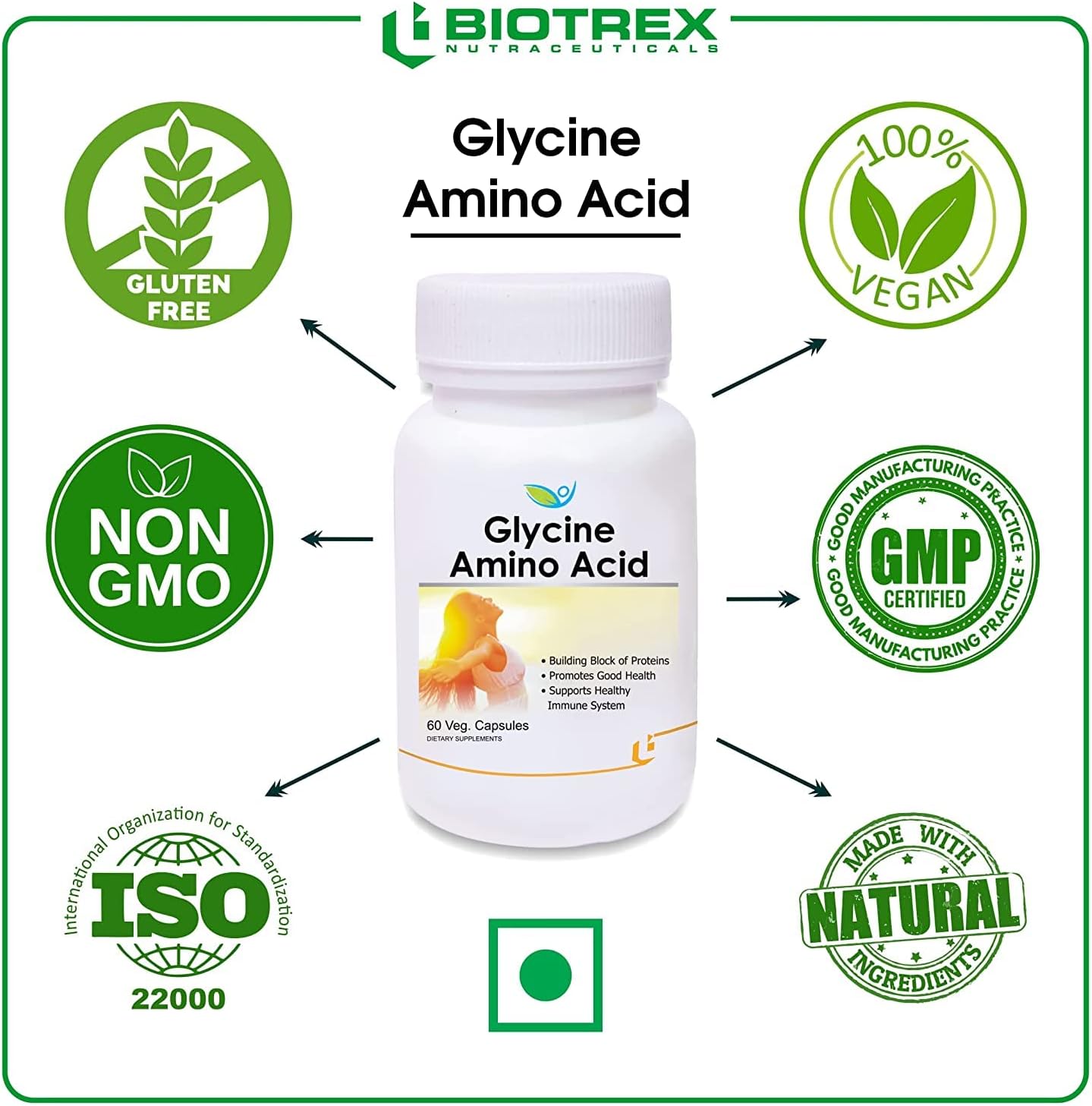 Nutranix VNZ Glycine Amino Acid Capsules - 60 Count Vegan Formula