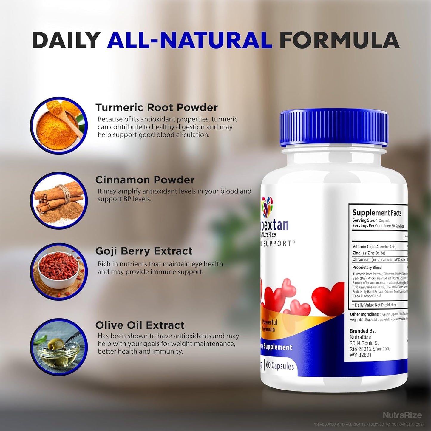 NutraRize Diabextan Supplement - Natural Formula for Healthy Blood Sugar Levels and Vascular Support, Vitamin Capsules for Wellness (60 Capsules)