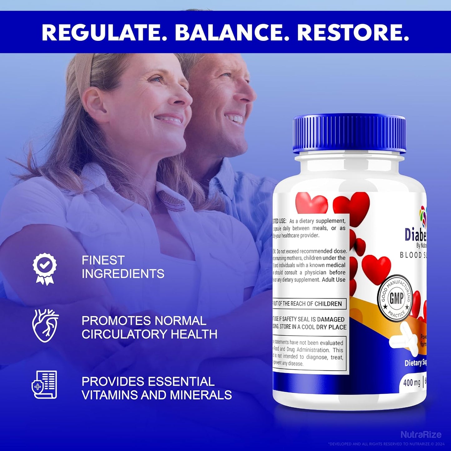 NutraRize Diabextan Supplement - Natural Formula for Healthy Blood Sugar Levels and Vascular Support, Vitamin Capsules for Wellness (60 Capsules)