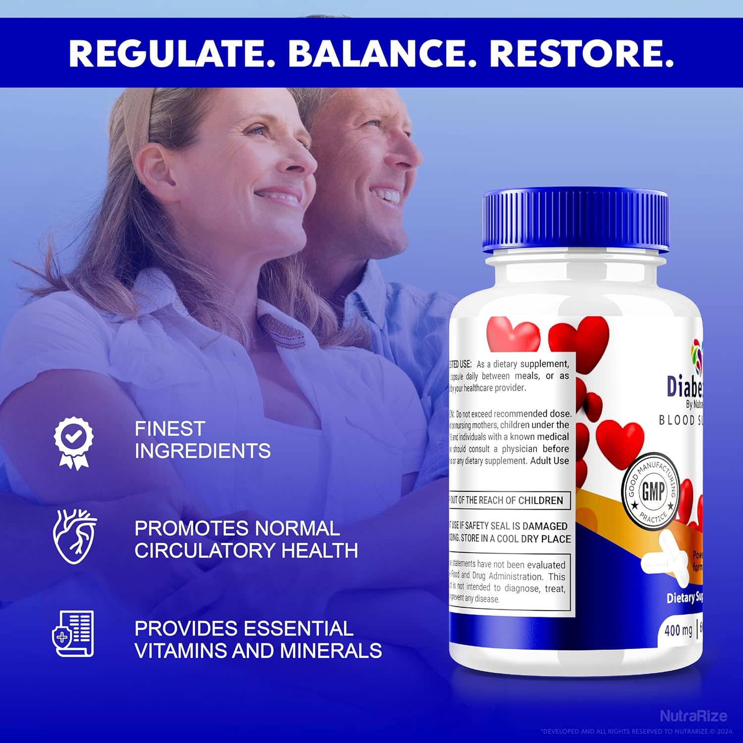 NutraRize Diabextan Supplement - Natural Formula for Healthy Blood Sugar Levels and Vascular Support, Vitamin Capsules for Wellness (60 Capsules)