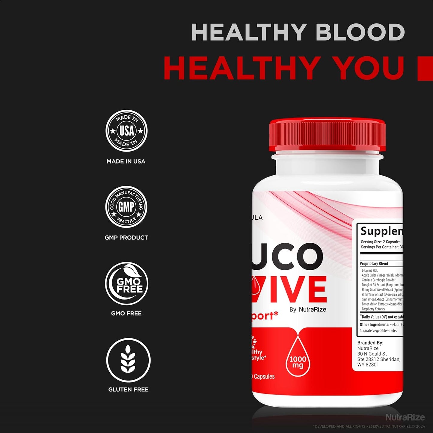 NutraRize Gluco Revive Capsules - Natural Support for Stable Glucose Levels, Circulation, and Overall Health - 60 Pills