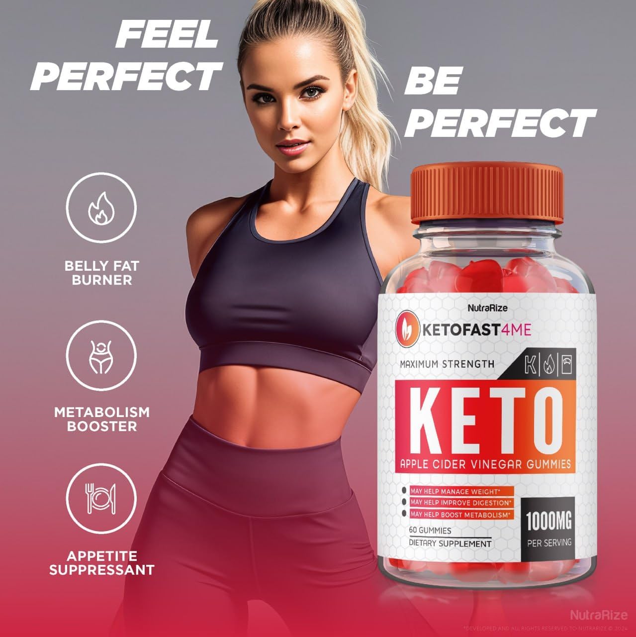 NutraRize KetoFast4ME Gomitas Gummy - Advanced  Slimming Formula  & Maximum Strength Supplement with Keto and ACV - 60 Gummies