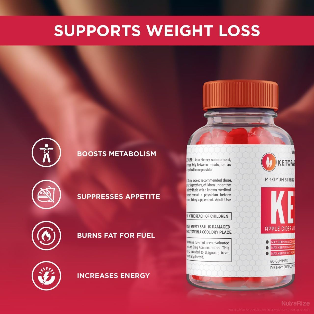 NutraRize KetoFast4ME Gomitas Gummy - Advanced  Slimming Formula  & Maximum Strength Supplement with Keto and ACV - 60 Gummies