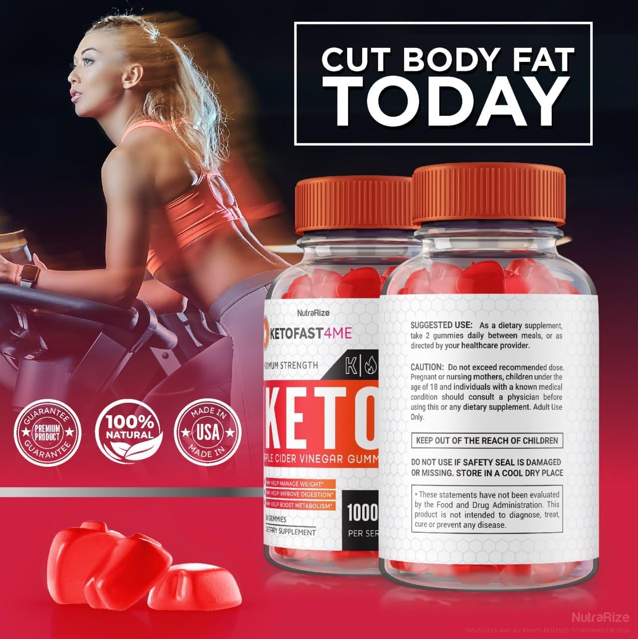 NutraRize KetoFast4ME Gomitas Gummy - Advanced  Slimming Formula  & Maximum Strength Supplement with Keto and ACV - 60 Gummies