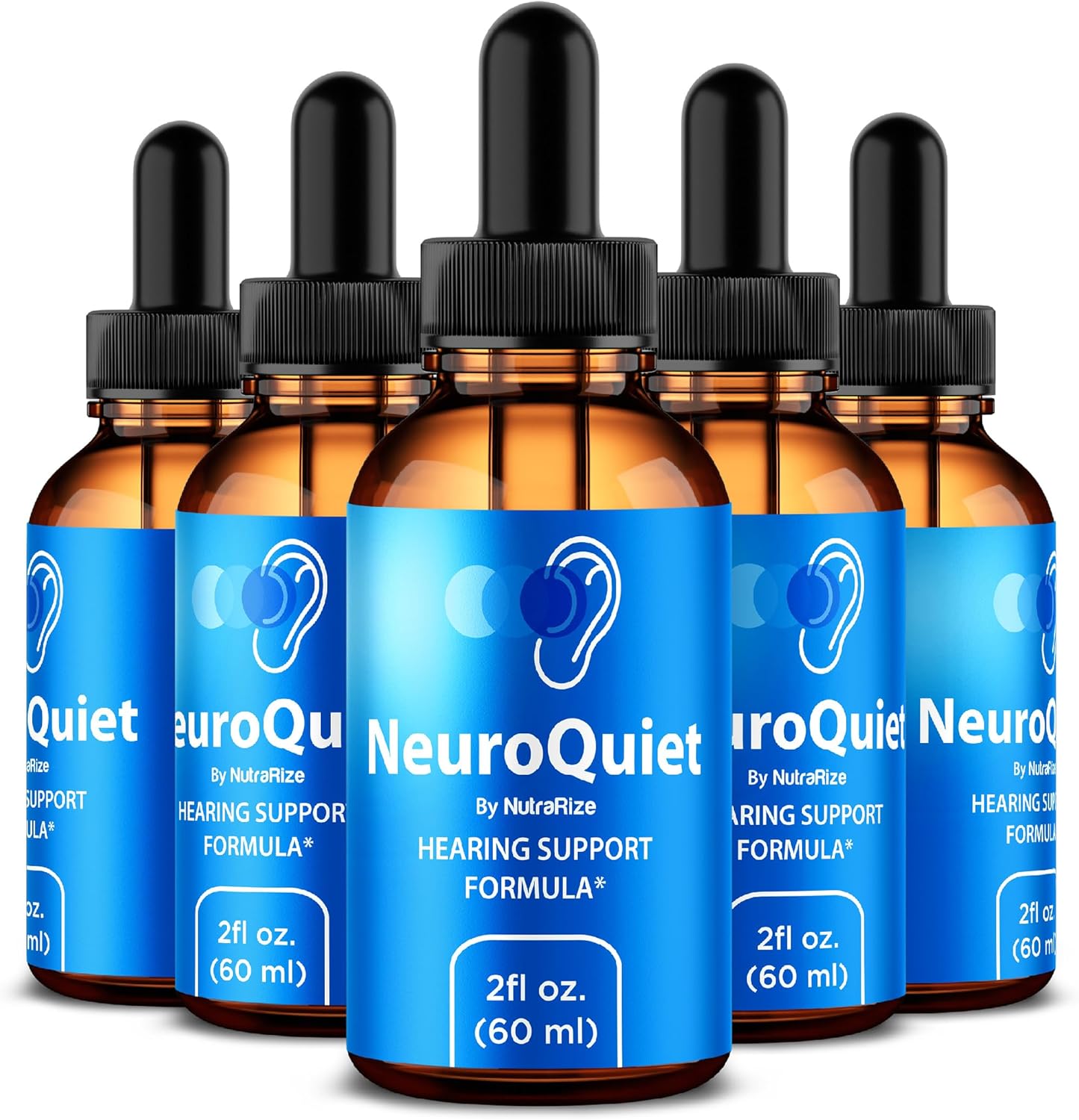 NutraRize NeuroQuiet Drops (5 Pack) - Hearing Support Formula for Cognitive Performance and Auditory Health - All Natural (150 Servings)
