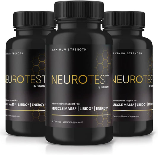 NutraRize NeuroTest Capsules - Daily Dietary Supplement for Men, Advanced Formula for Wellness and Performance (180 Capsules, 3 Pack)