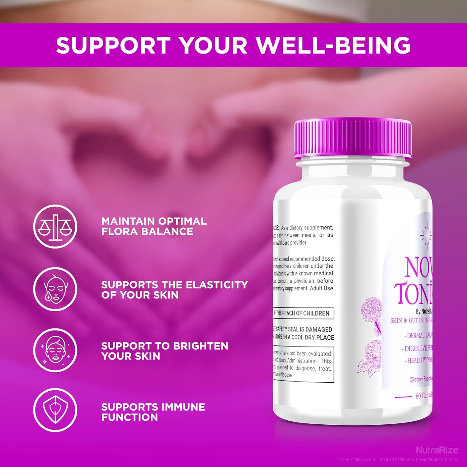 NutraRize NovaTonica Capsules - 5 Pack for Glowing Skin & Hydration - Skin-Enhancing Vitamin Supplement - 300 Capsules