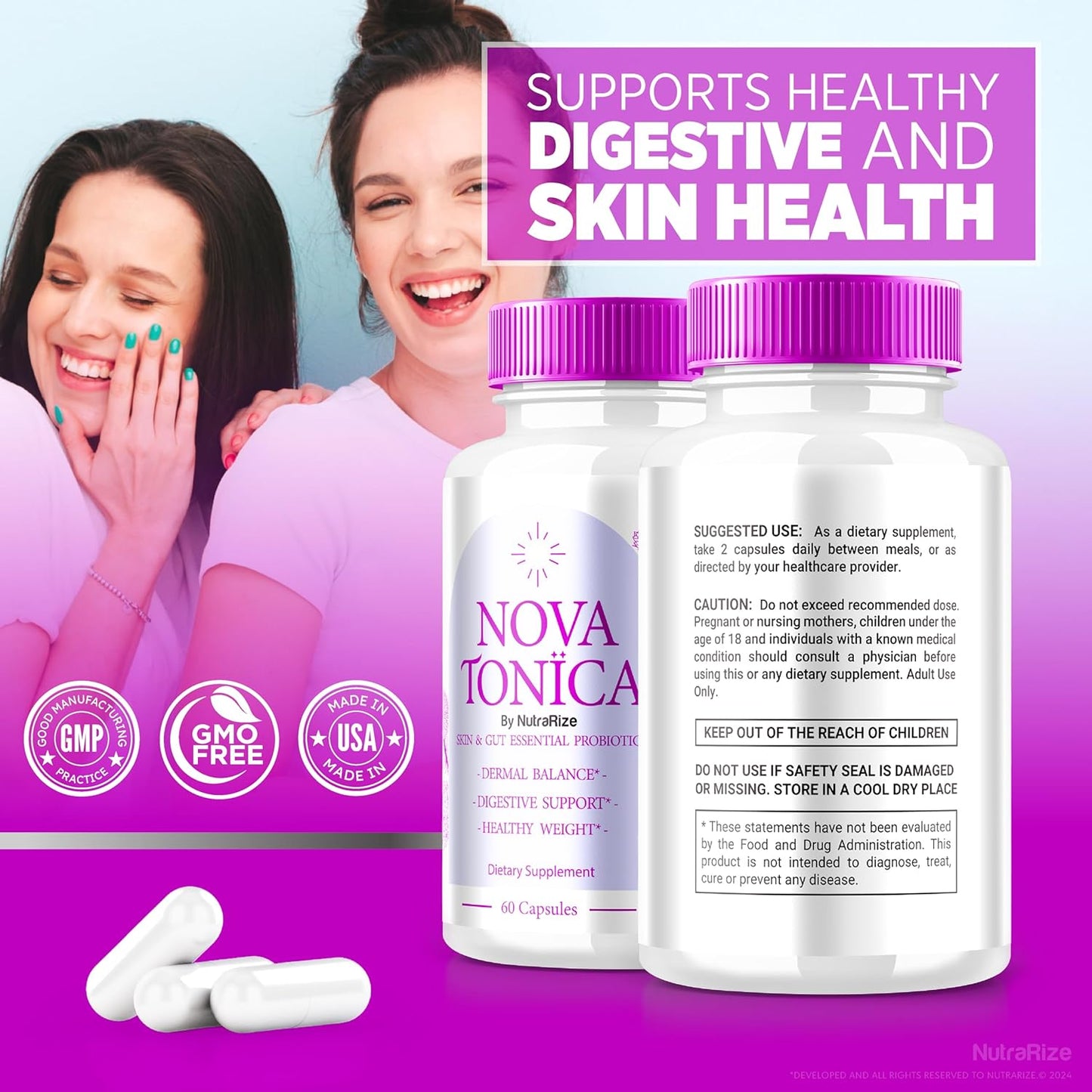 NutraRize NovaTonica Capsules - 5 Pack for Glowing Skin & Hydration - Skin-Enhancing Vitamin Supplement - 300 Capsules