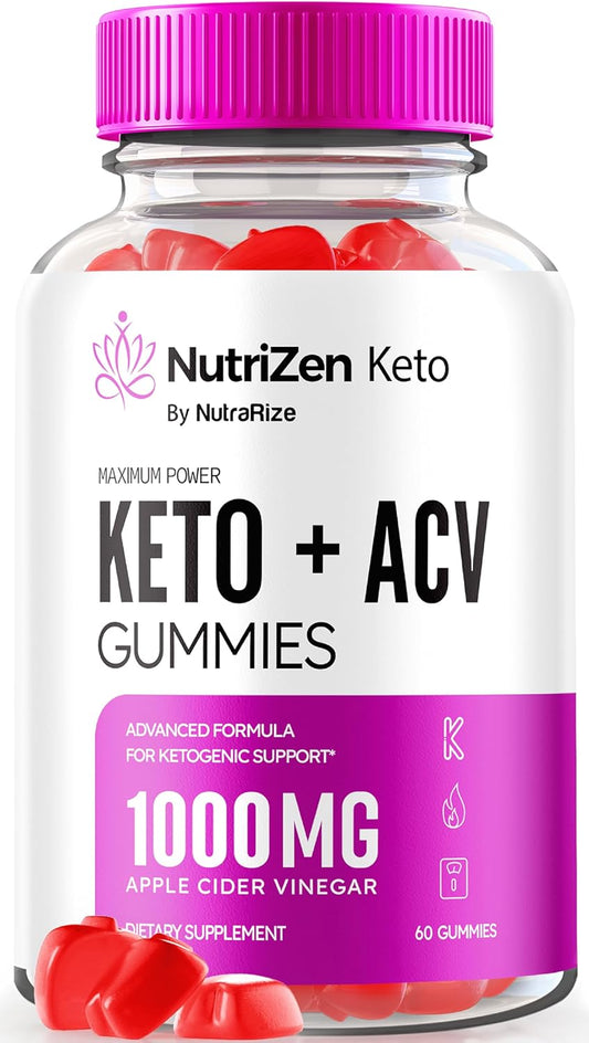 NutraRize Nutrizen Keto+ACV Gummies - Advanced  Slimming Formula  Supplement, 525mg Maximum Strength Gummy (60 Count)