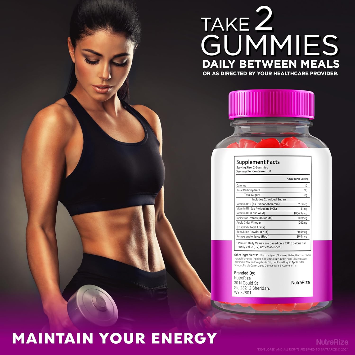 NutraRize Nutrizen Keto+ACV Gummies - Advanced  Slimming Formula  Supplement, 525mg Maximum Strength Gummy (60 Count)